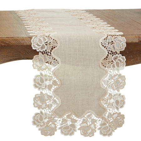 Saro 16 x 90 in. Lace Rose Border Oblong Table Runner, Natural 7082.N1690B